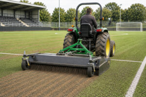 man in maintenance machine on synthetic turf field
